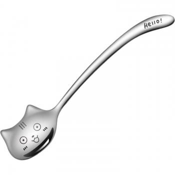 Cuillère à thé en acier inoxydable 304 avec long manche et motif de chat