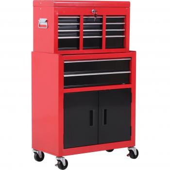HOMCOM Tool Chest with Wheels, 6 Drawer Metal Cabinet, Pegboard, Top Chest and Roller Combo, 61.6 x 33 x 108cm, Red