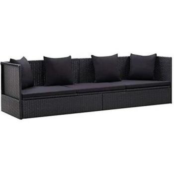 Elegantes Gartensofa aus schwarzem Poly Rattan mit Polsterung und Kissen
