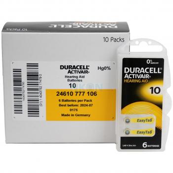 Piles Duracell ActivAir 10 mm pour Appareils Auditifs