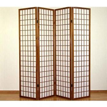 Paravento decorativo 4 ante, legno marrone e carta di riso 175×176 cm (PAR06043)