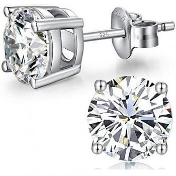 Cubic Zirconia Diamond Earrings 925 Sterling Silver White Gold 7mm