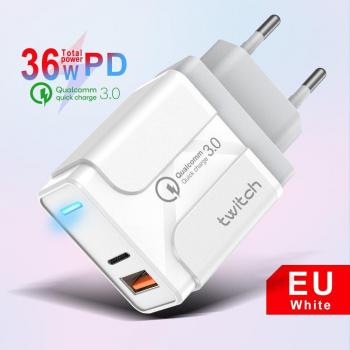 Twitch 18W PD Quick Charge USB Wall Charger for Samsung