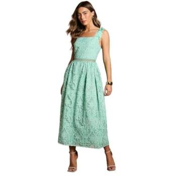 Oceanic Teal 3‑D Flower‑Trimmed Lace Midi for Her – Size 10