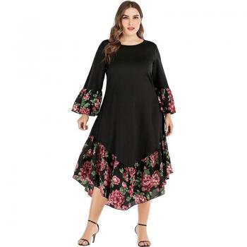 Unregelmäßiges Blumen-Patchwork Kleid für Damen
