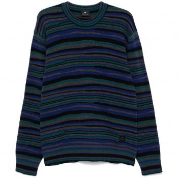 Paul Smith, Round-neck Knitwear, male, Multicolor, Size: S Striped Crew Neck Sweater Blue
