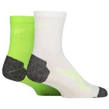 Reebok 2 Pair Pack Running Socks with Cushioned Heel and Toe, White/Green, UK Size 4.5-6