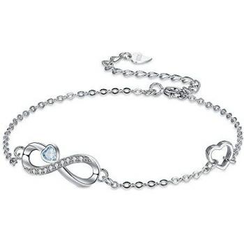 Pulsera Infinito Ajustable Plata 925 Corazón Circonio