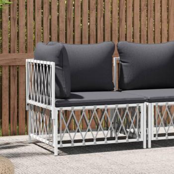 Canapé d'angle de jardin en tissu tissé avec coussins blancs