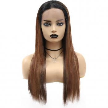Peluca con malla frontal y pelo de bebé X-TRESS, 22 pulgadas, marrón degradado, Yaki, fibra sintética resistente al calor