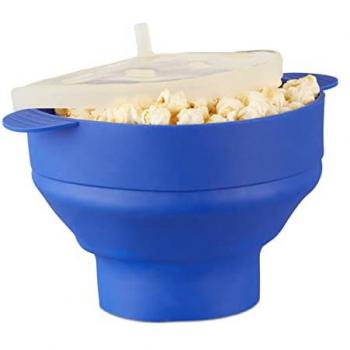 Relaxdays Silikon Popcornmaker für Mikrowelle, zusammenfaltbar, ohne Öl, blau