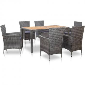 Set de comedor de jardín 7 pzas y cojines ratán sintético gris