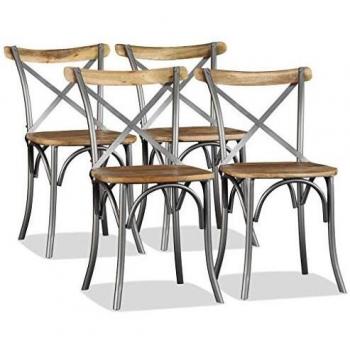 VidaXL Solid Mango Wood and Steel Cross Back Dining Chairs