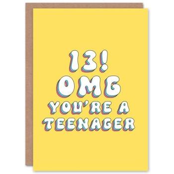 Happy 13th Birthday Card for Women – Yellow “OMG” Design