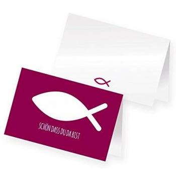 Itenga 24 x Tischkarten Platzkarten Namensschild Fisch Kommunion Taufe Konfirmation (hellrosa)