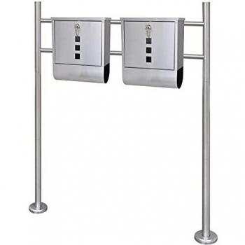 Double Mailbox on Stainless Steel Stand Vidaxl