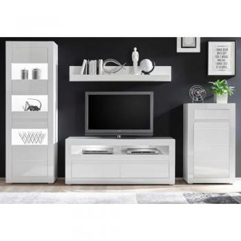 Furn.Design Hochglanz Wohnwand Nobile 4-teilig in Weiß und Grau mit Soft-Close