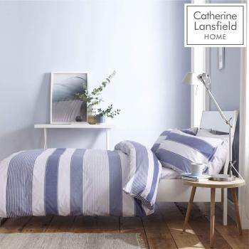 Catherine Lansfield Newquay Stripe King Size Duvet Cover Set Blue
