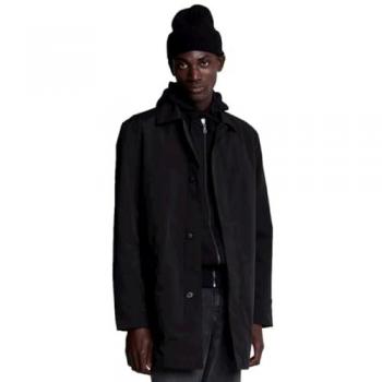 Lyle & Scott Men's Black Tonal Eagle Mid-Length Car Coat