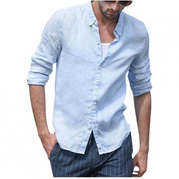 Casual Plus Size Linen Cotton V-Neck Shirt for Men