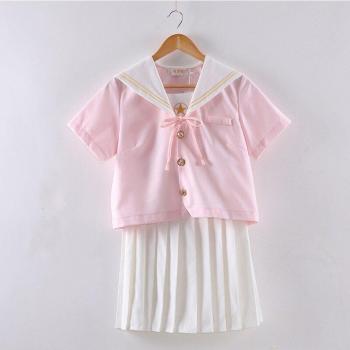 Ropa de cosplay universitaria, uniforme escolar japonés con top rosa y falda blanca