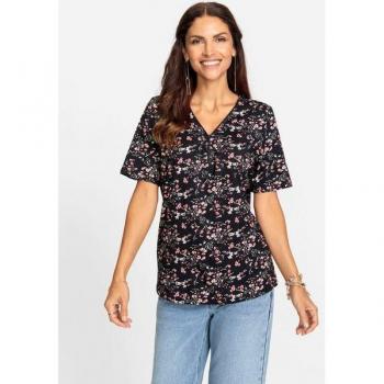 Helline T-shirt manches courtes motifs noir-rose clair