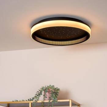 Lucide Estreja LED Flush Ceiling Light, 40 cm, Dimmable, 2500K/3000K, Black Finish, IP20, Integrated LED, Modern Indoors Light Fixture, 40W