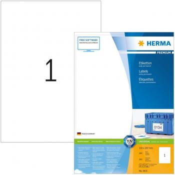 HERMA Self Adhesive Multi-Purpose Labels, 1 Label Per A4 Sheet, 200 Labels For Laser And Inkjet Printers, Large, 210 x 297 mm