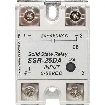 Module de relais monophasé SSR‑25DA (entrée 3–32 VDC, sortie 24–480 VAC) – Dewin