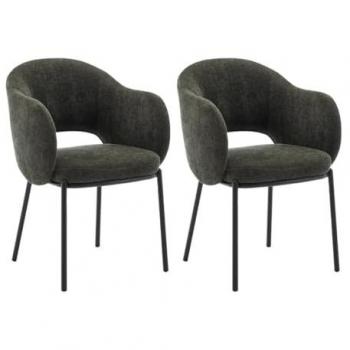 Acacia: sedia con braccioli in tessuto nero‑verde – set di 2