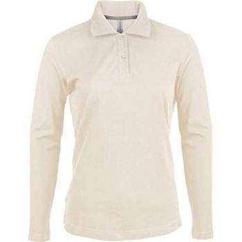 Kariban Langarm-Poloshirt mit Piqué-Muster – Damen, Beige, M