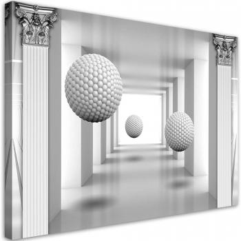 Canvas kunstwerk, Ballen in een tunnel 3D geometrie 60x40 wit