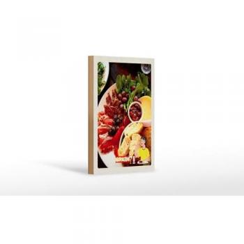 Holzschild Europa 12x18 cm mit spanischen Delikatessen