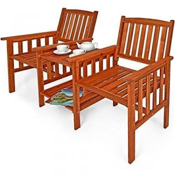 Gartenbank Akazienholz 2-Sitzer mit Tisch und Armlehnen 164x63x91cm
