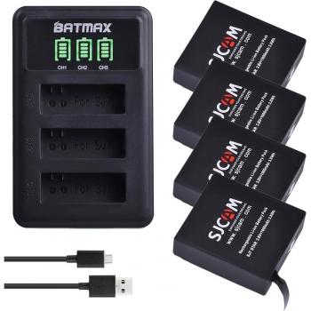 4-Pack SJCAM SJ7 Star 1000mAh Batteries with 3-Slot Charger