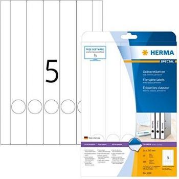 Herma No. 5158 A4 Filing Labels, 34 x 297 mm, White, 125 Labels per Pack