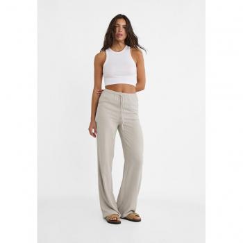 Stradivarius Linen Flowing Trousers Grey XL