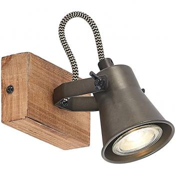Lindby Grandesa Deckenstrahler, einflammig, Vintage, Holz und Metall