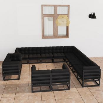 Muebles de jardín 13 pzas con cojines de pino negro