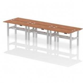 Height Adjustable 6 Person Bench Desk with Silver Frame