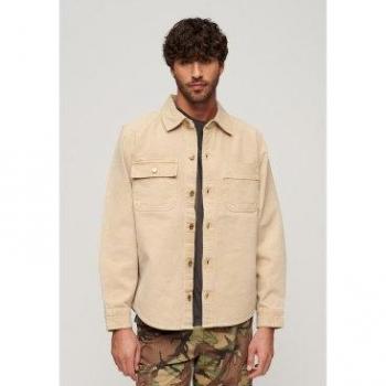 Men's Superdry Surplus Canvas Overshirt in Pale Khaki