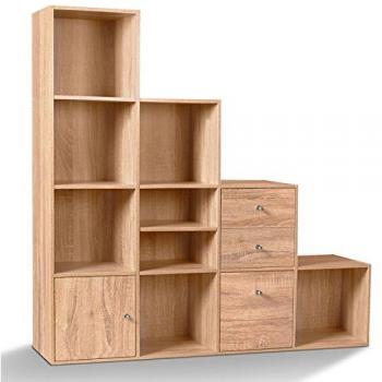 Meuble de Rangement en escalier en Bois façon hêtre 4 Niveaux