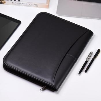 A4 PU Leather Office Padfolio with Zipper and Business Card Holder