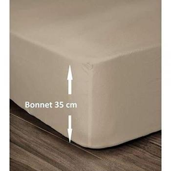 Housse de draps 100 % coton, beige, taille 180×200 cm avec bonnet