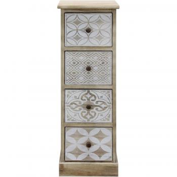 Commode Étroite Shabby Bois Blanc et Beige 4 Tiroirs