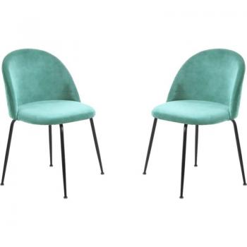 Sedia di stile Paris: velluto Acquamarina, gambe metalliche nera – set di 2