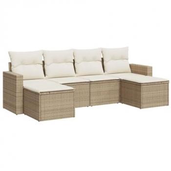 VidaXL 6-tlg. Garten-Sofagarnitur Beige mit Polyrattan und Kissen