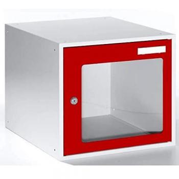 Armoire de rangement avec cadre rouge feu RAL 3000 et mesure 350 x 400 x 450 mm