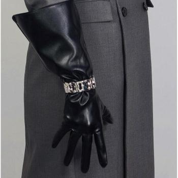 Plus Size 38cm Leather Gloves for Women's Club Wear