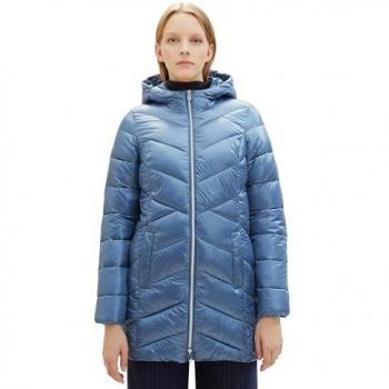 TOM TAILOR Damen Steppmantel mit Kapuze und 2-Wege-Reißverschluss, Größe M, Coronet Blue